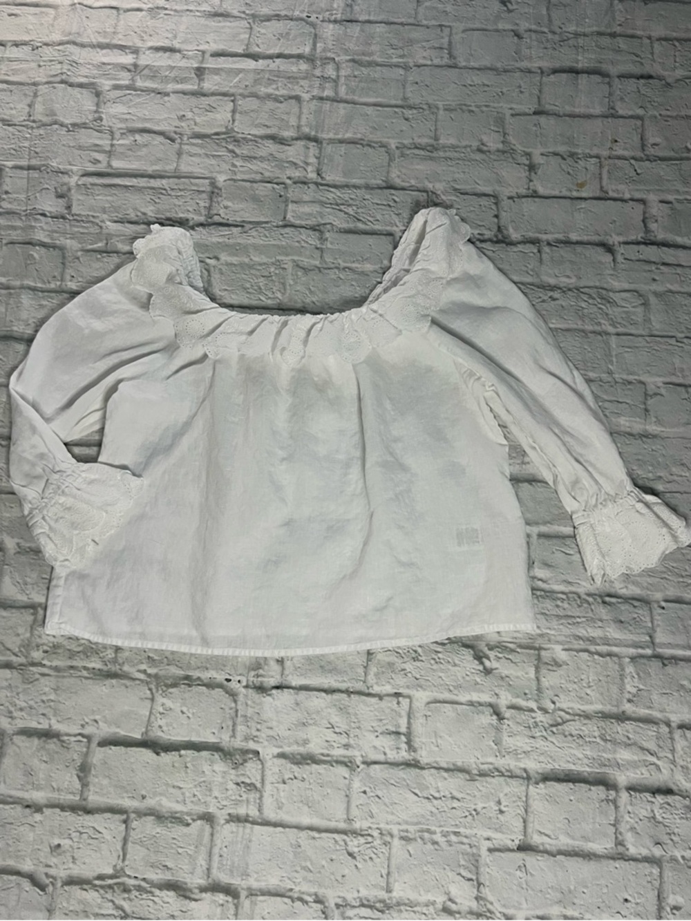 Boden Off Shoulder Eyelet Scalloped Sleeve Top White 100% Cotton Boho Size 12